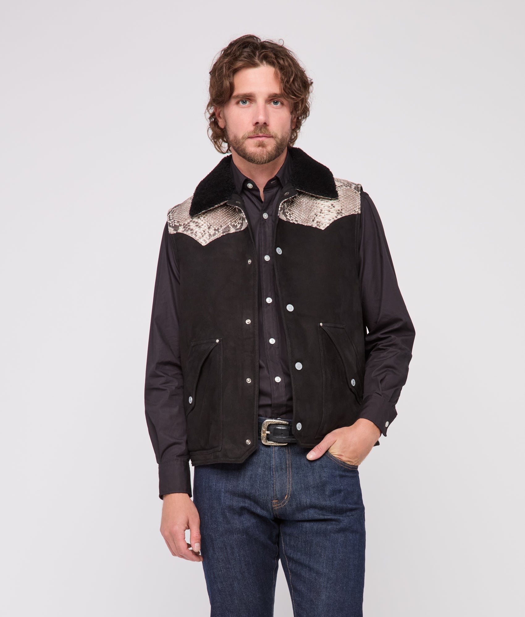 Dustin Exotic Vest :: Charcoal - Image 2