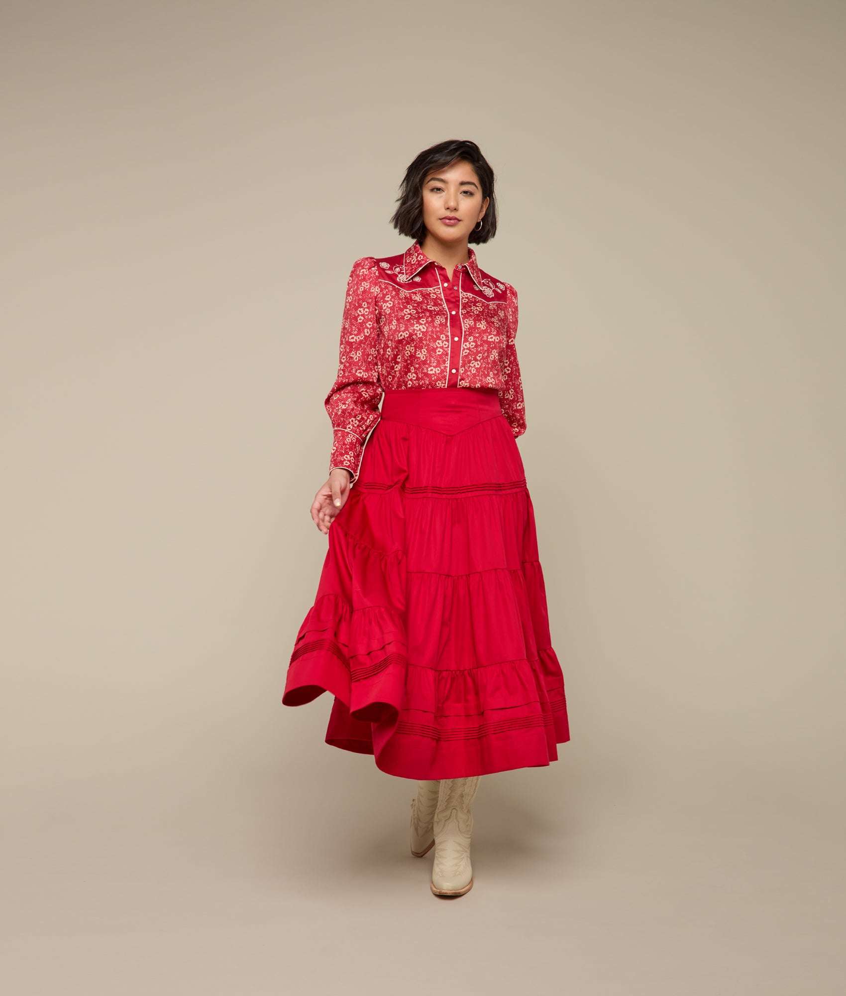 Dakota Tiered Skirt :: Red - Image 2