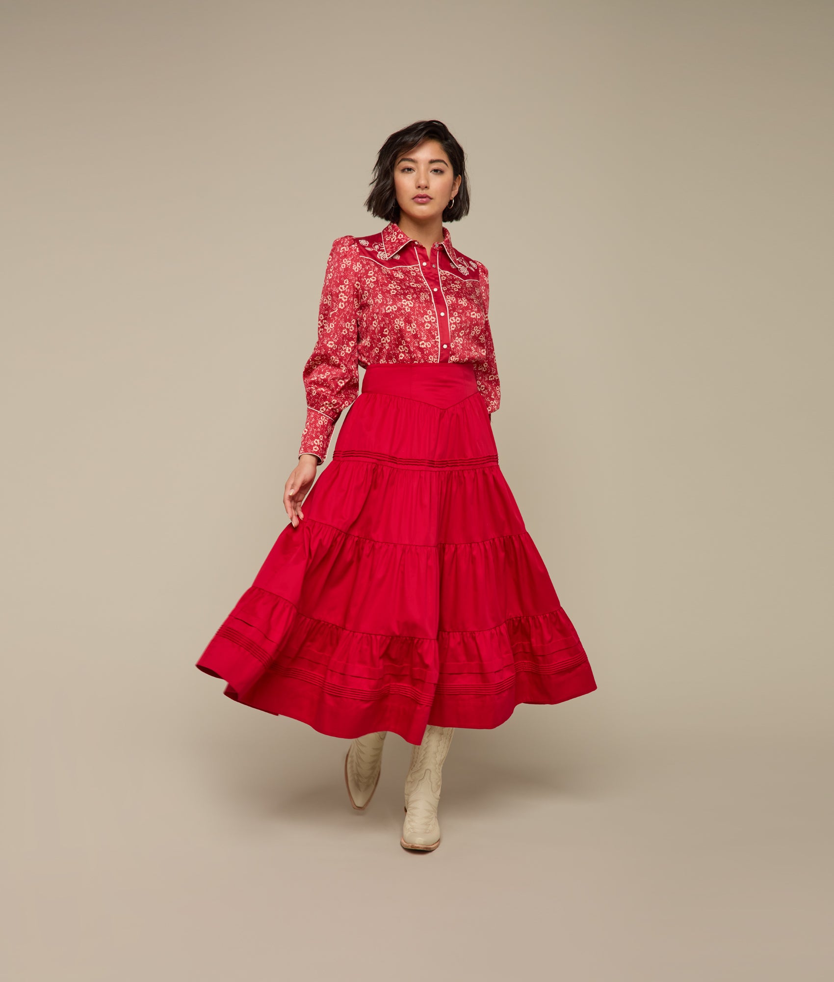Dakota Tiered Skirt :: Red - Image 3