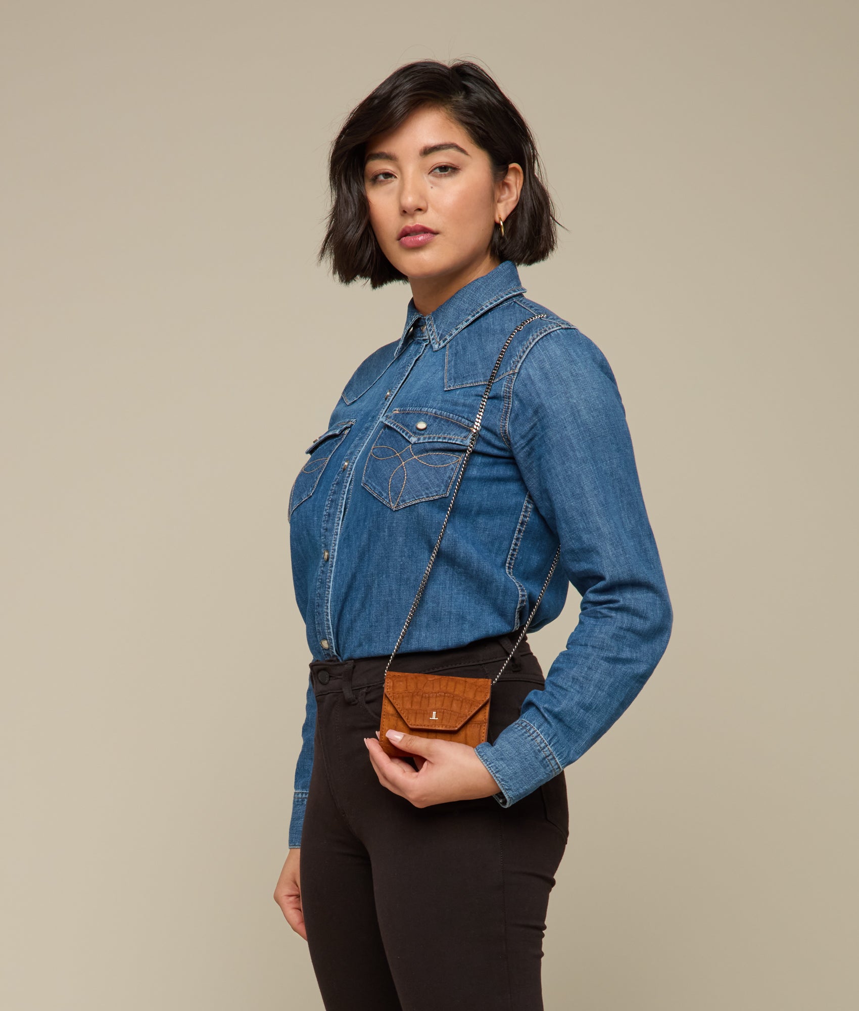 Exotic Short Wallet On A Chain :: Cognac - Image 2