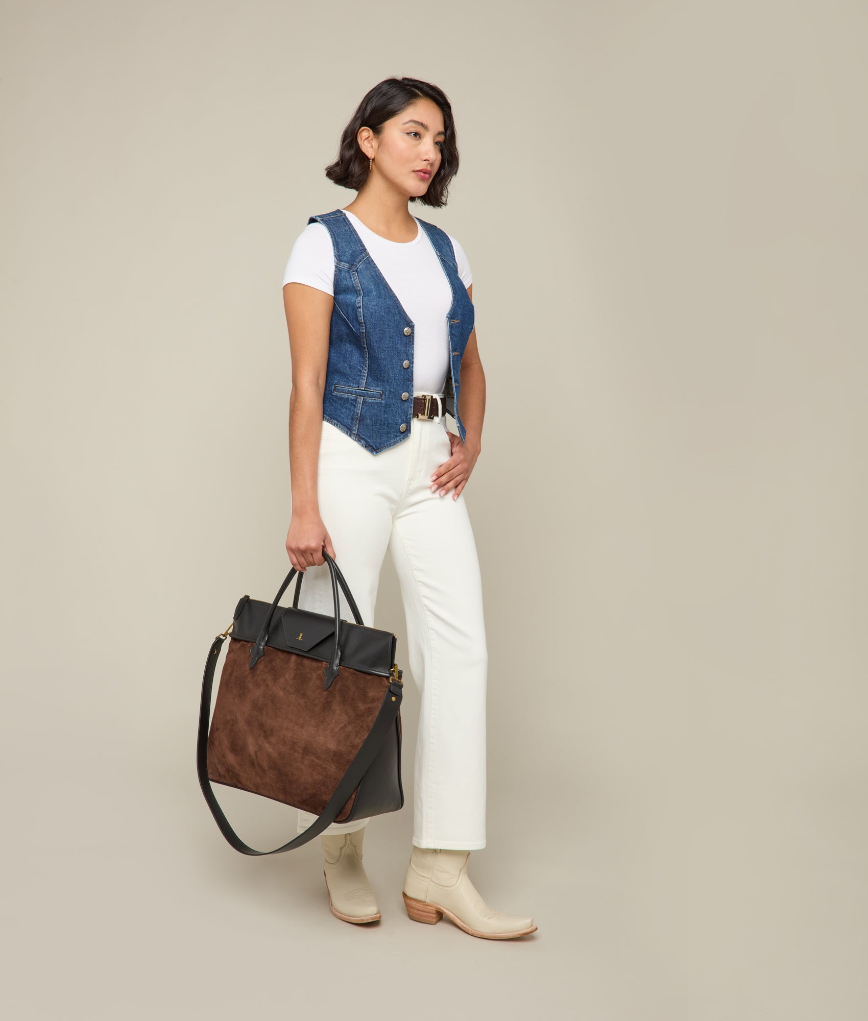 Large Roma Suede Tote :: Brown - Image 2