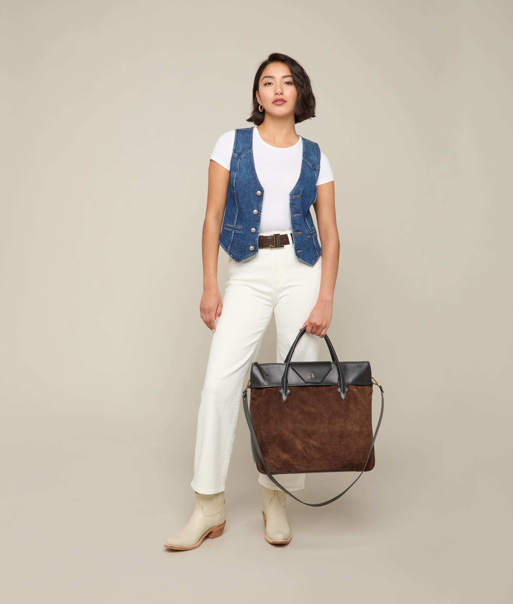 Large Roma Suede Tote :: Brown - Image 3