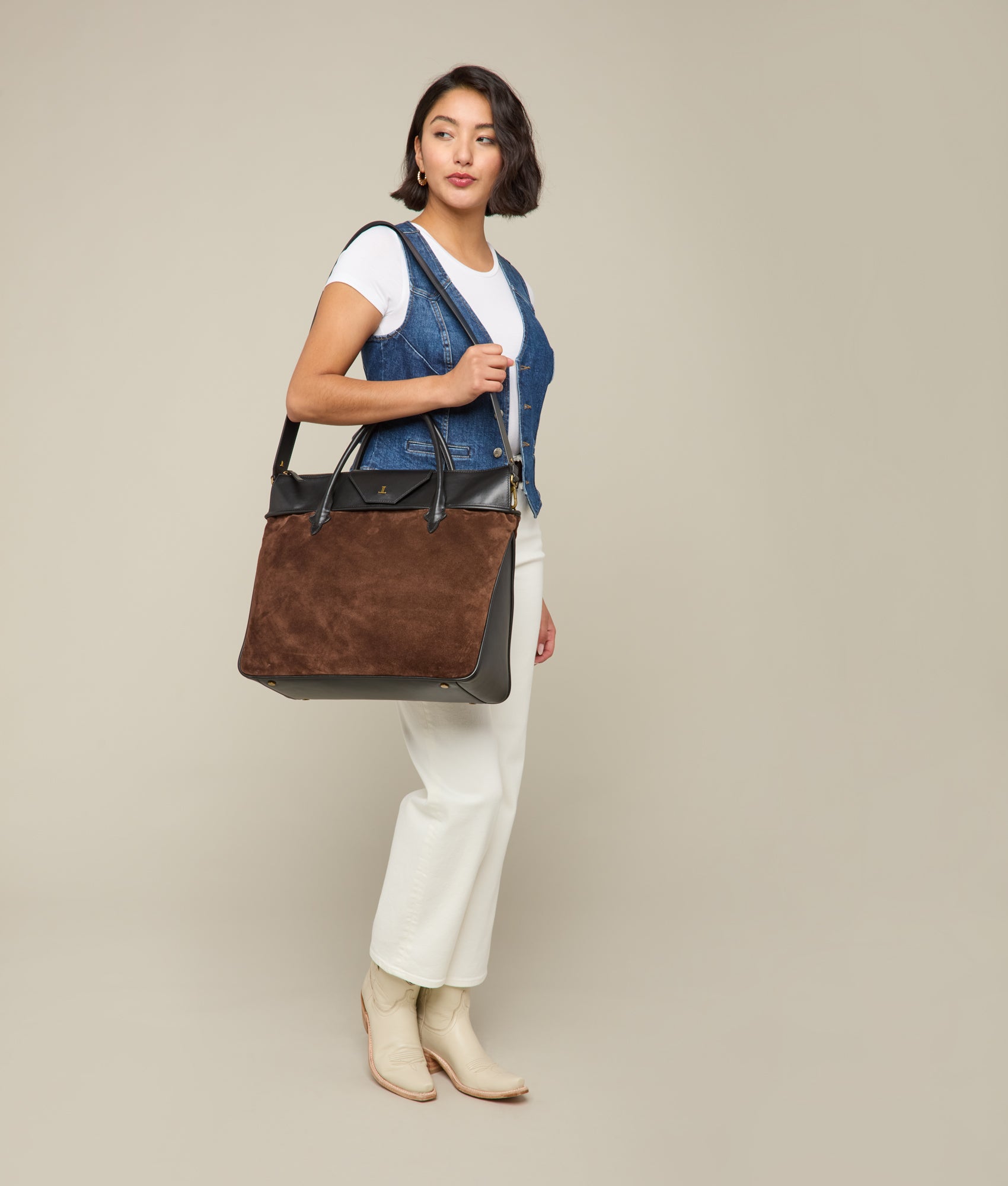 Large Roma Suede Tote :: Brown - Image 5