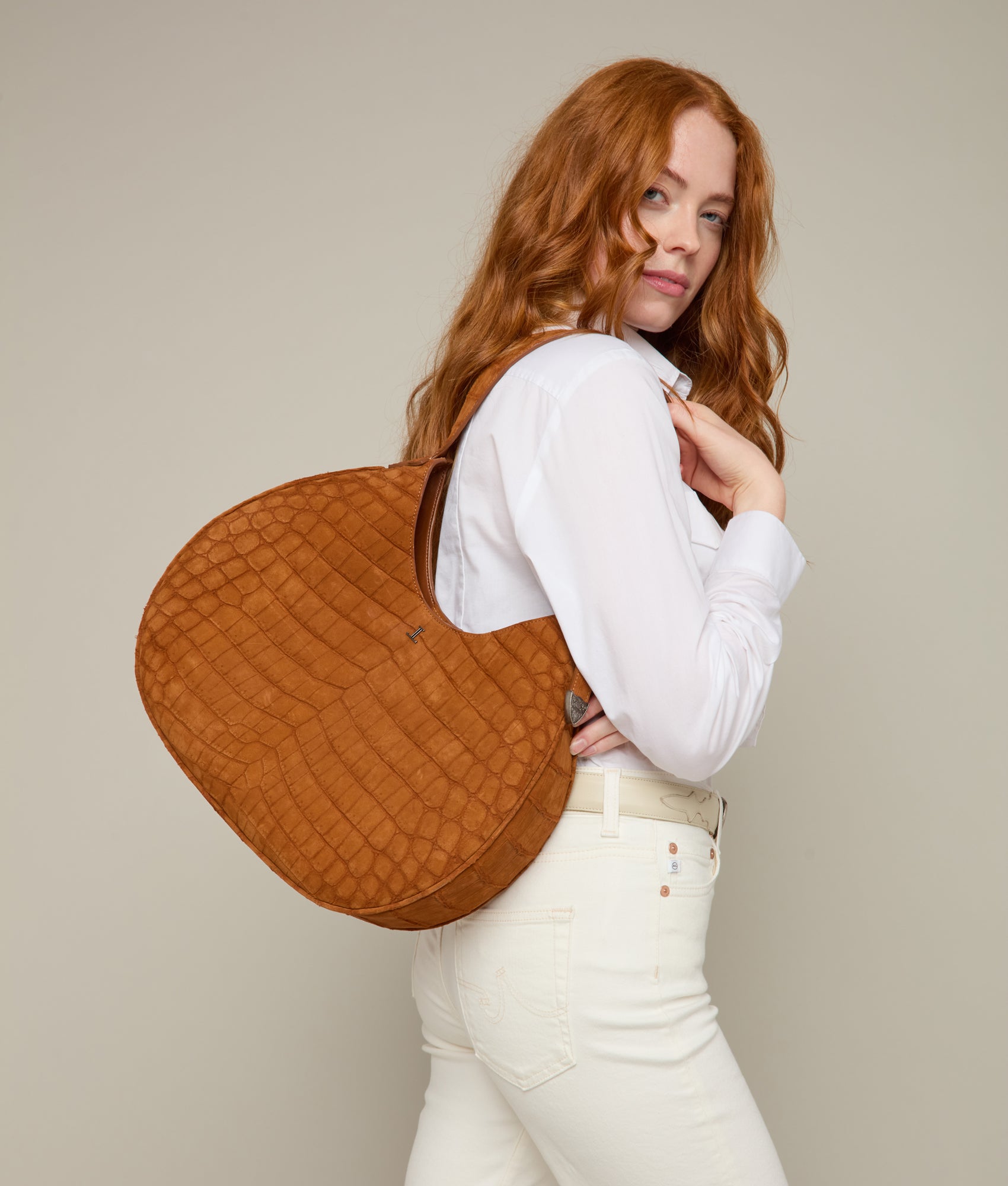 Large Heidi Exotic Hobo Bag :: Cognac - Image 2