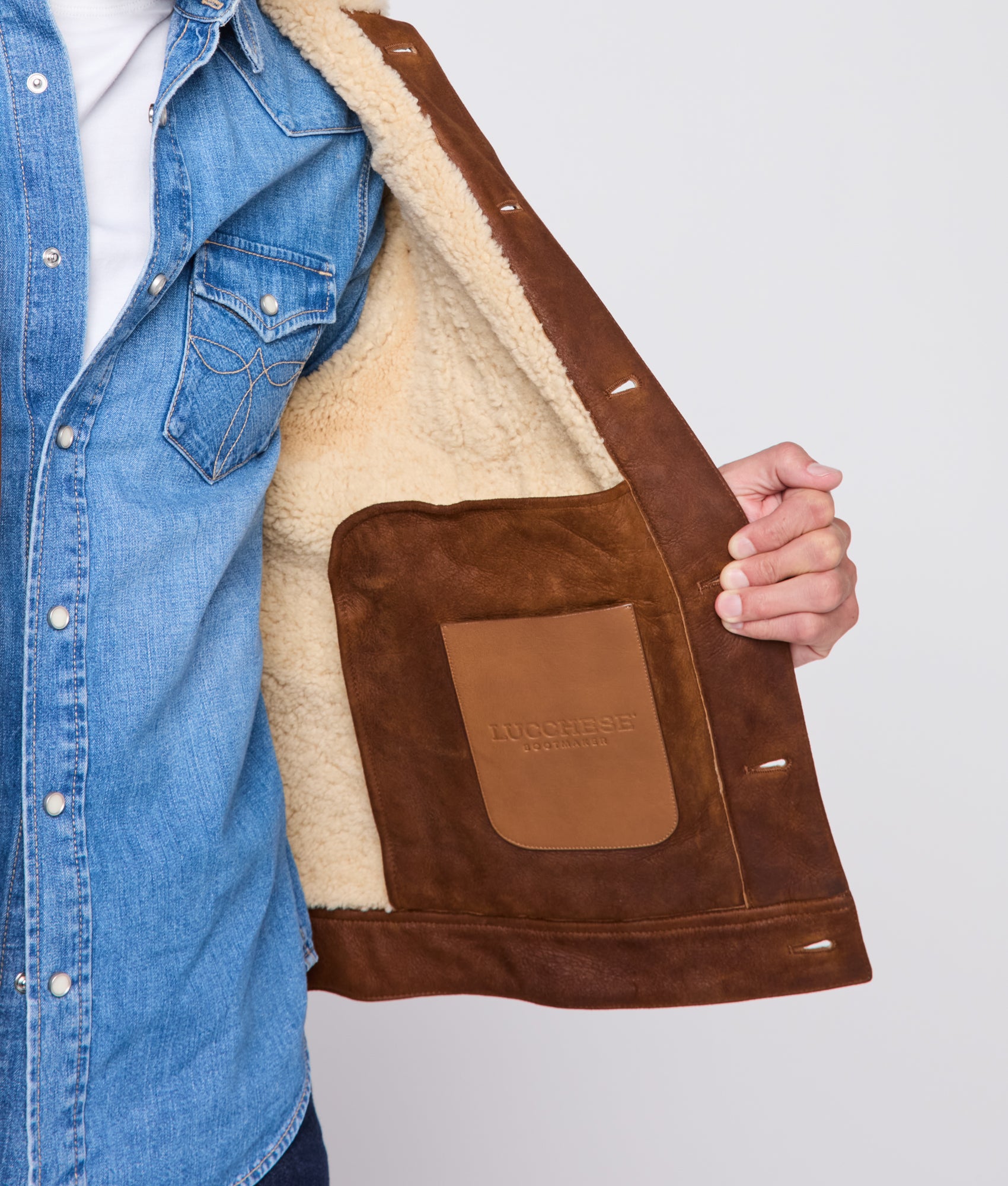 Kyle Shearling Trucker Jacket :: Cognac - Image 5