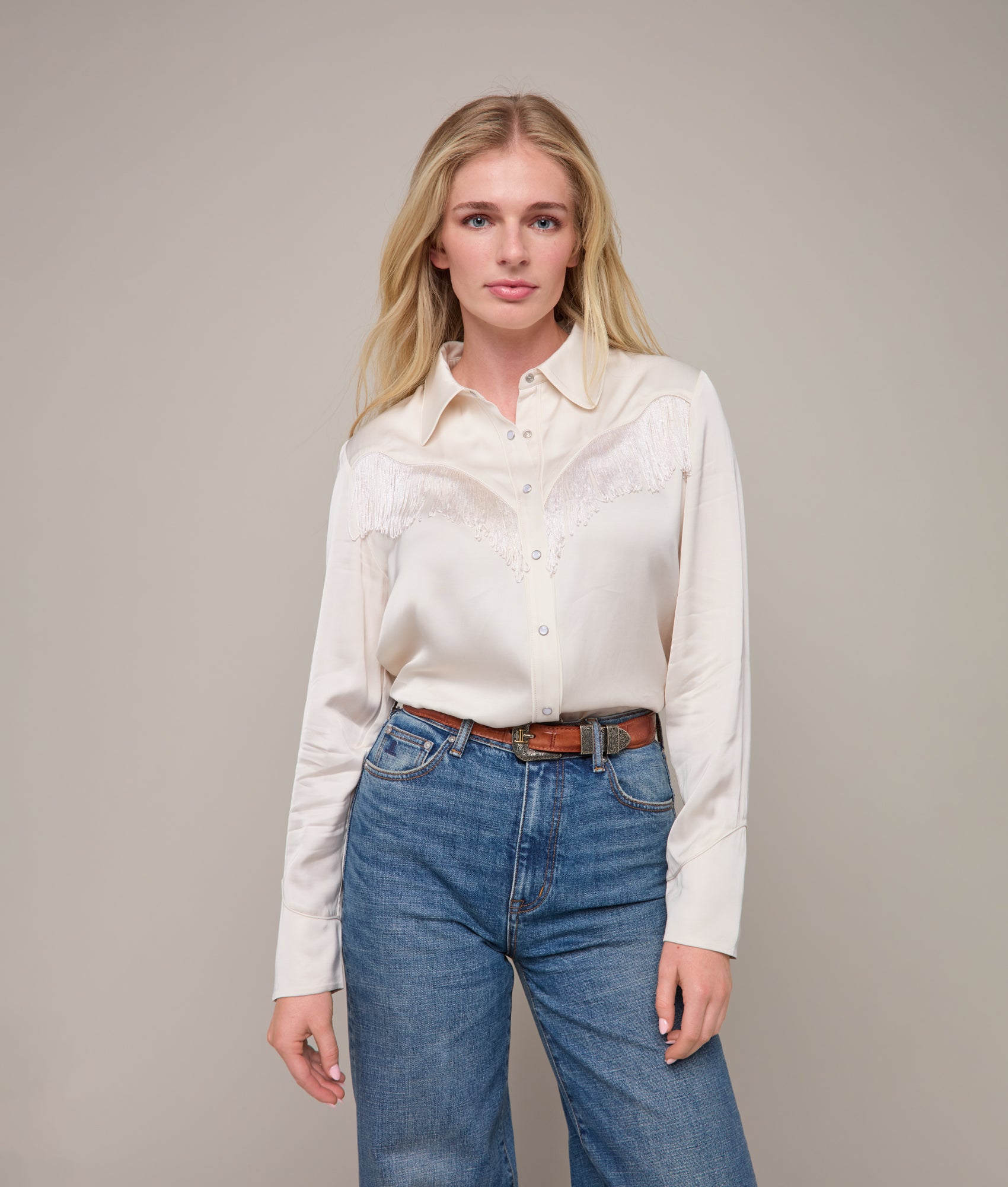 Mary Jane Fringe Blouse :: Oatmeal - Image 4