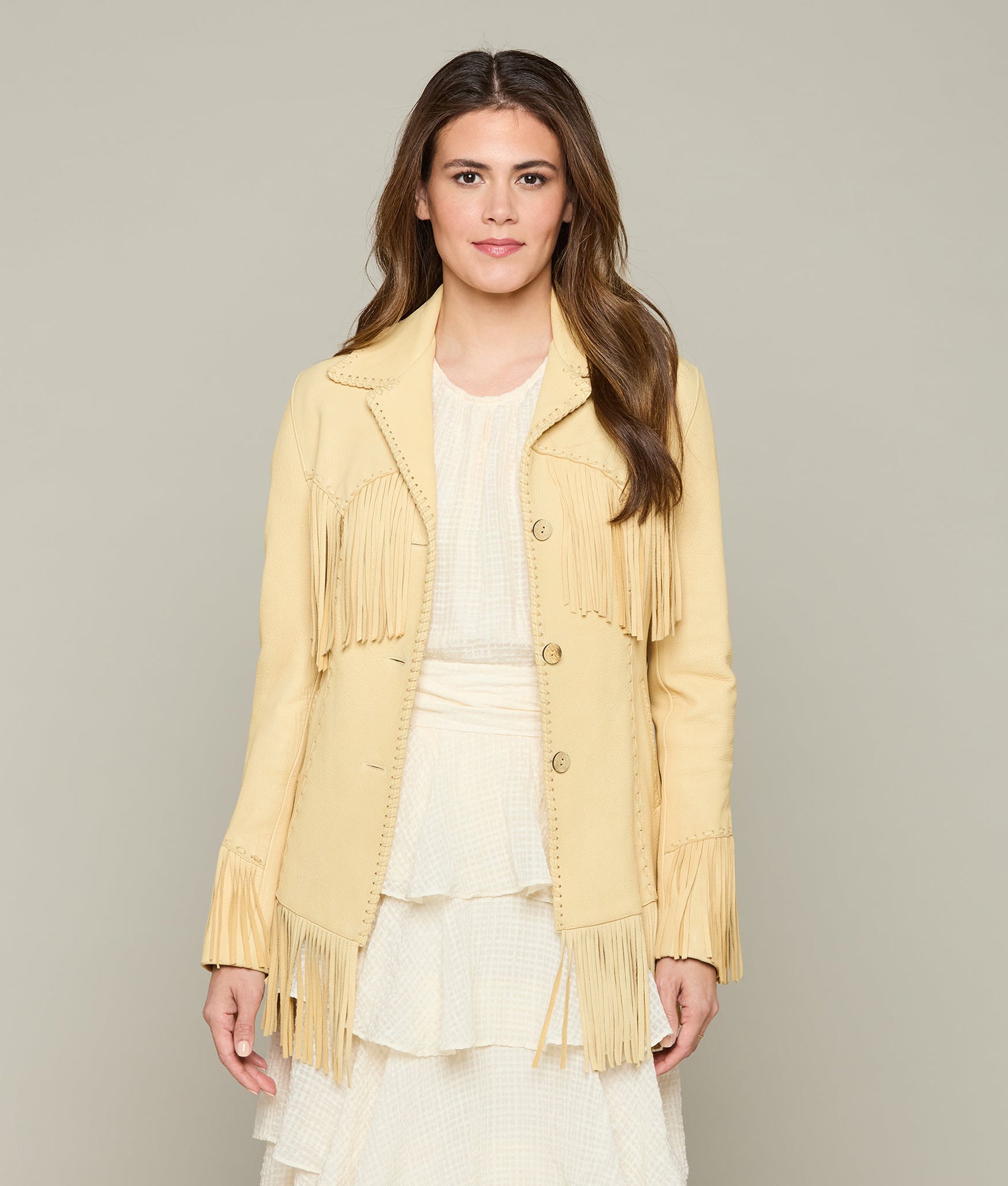 Tallulah Fringe Jacket :: Cream (Smoke)