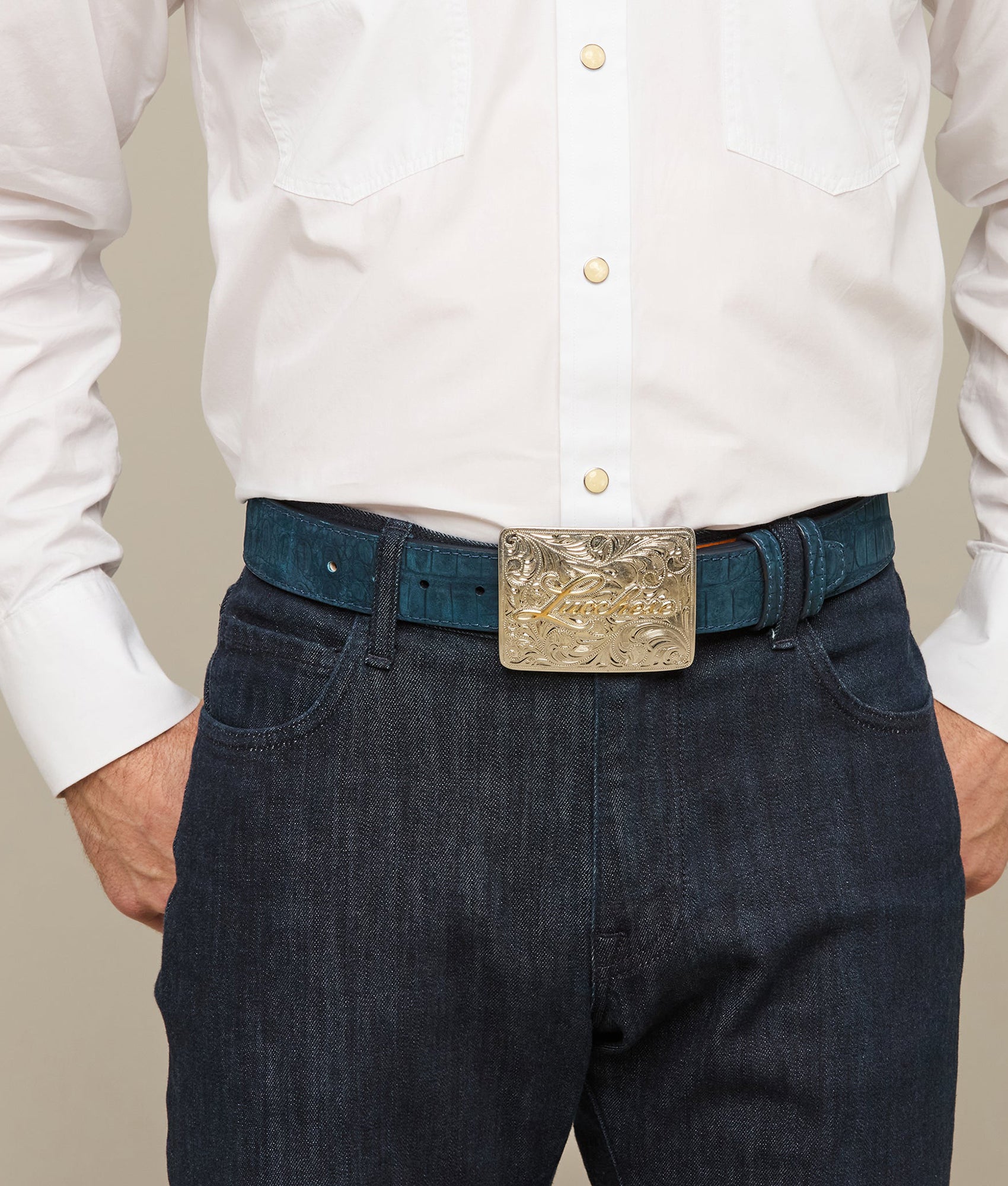 Sueded Caiman Memento Belt :: Navy - Image 6